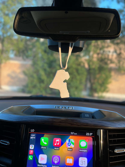 Leather map car hanger - Kuwait Souvenirs