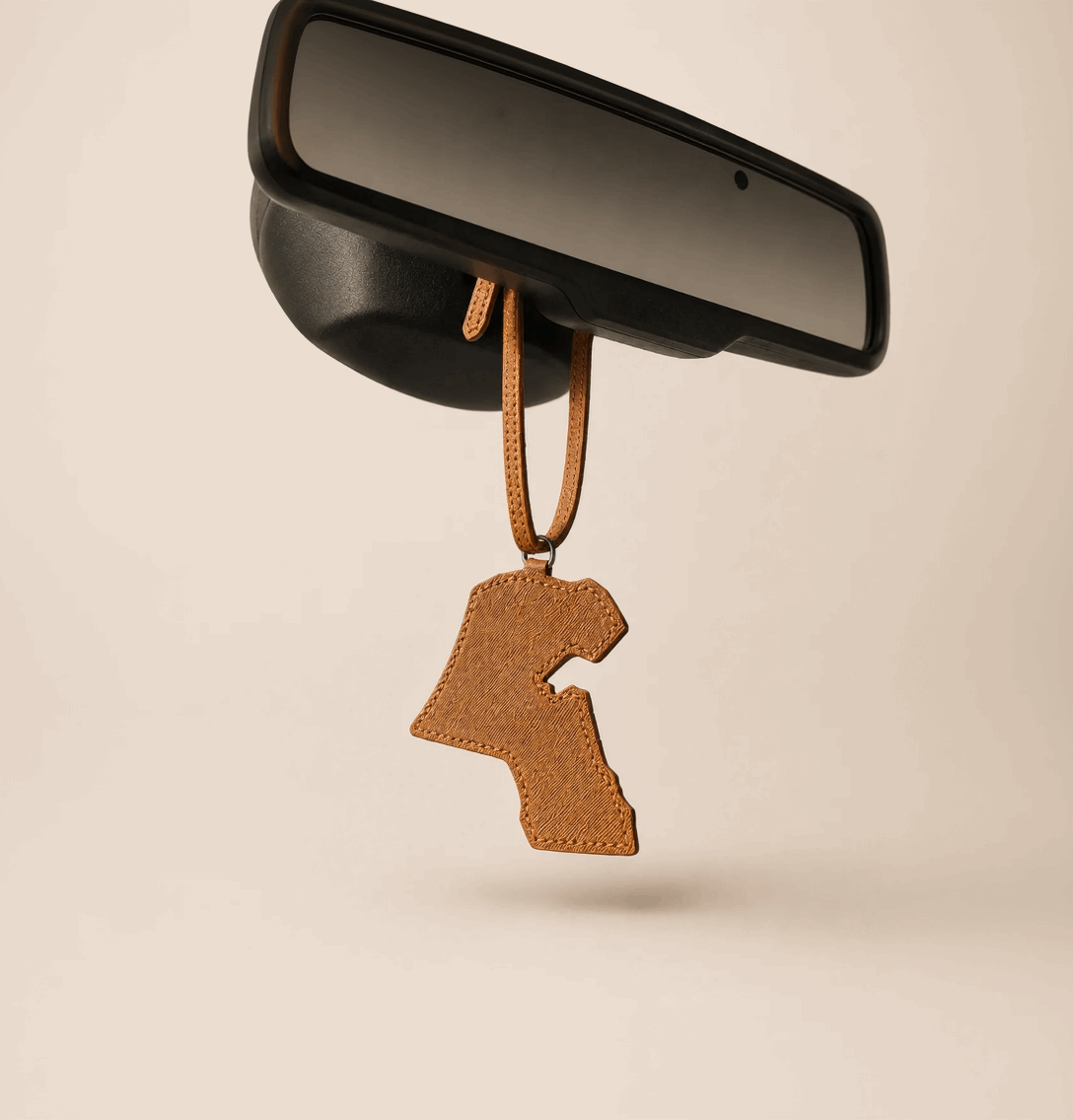 Leather map car hanger - Kuwait Souvenirs