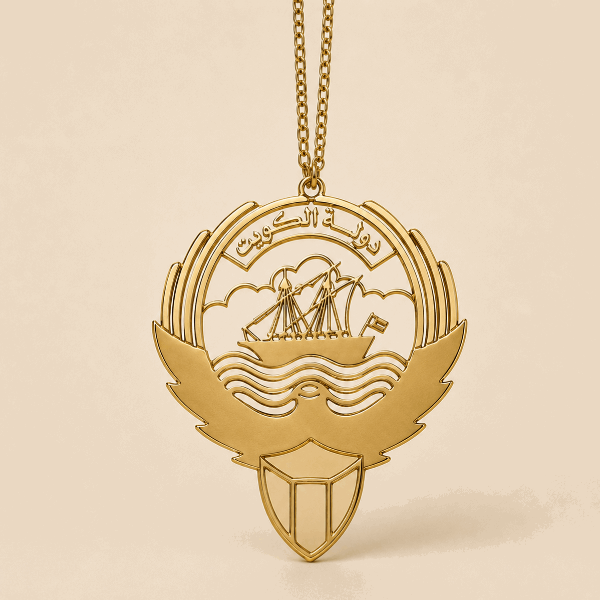 Kuwait Emblem Car Rearview Mirror – Gold Metal - Kuwait Souvenirs