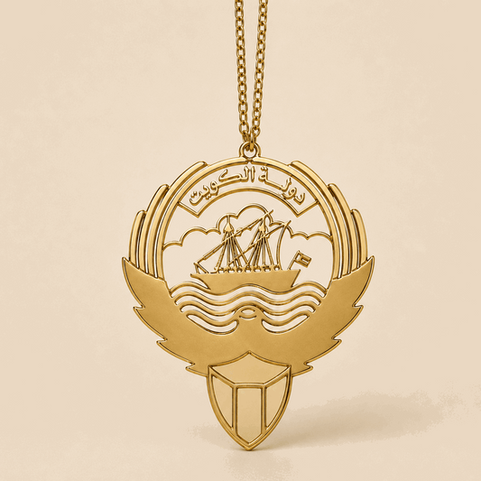 Kuwait Emblem Car Rearview Mirror – Gold Metal - Kuwait Souvenirs